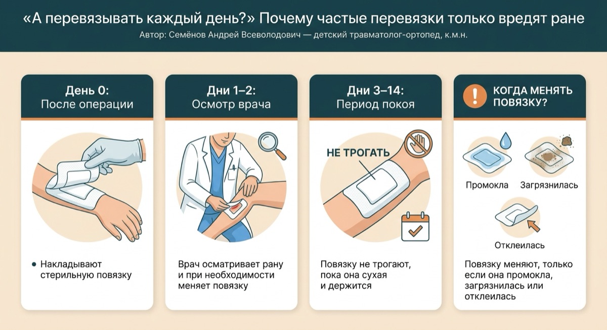 Как часто менять повязку ребенку: 3 аргумента против ежедневных перевязок — иллюстрация к материалу