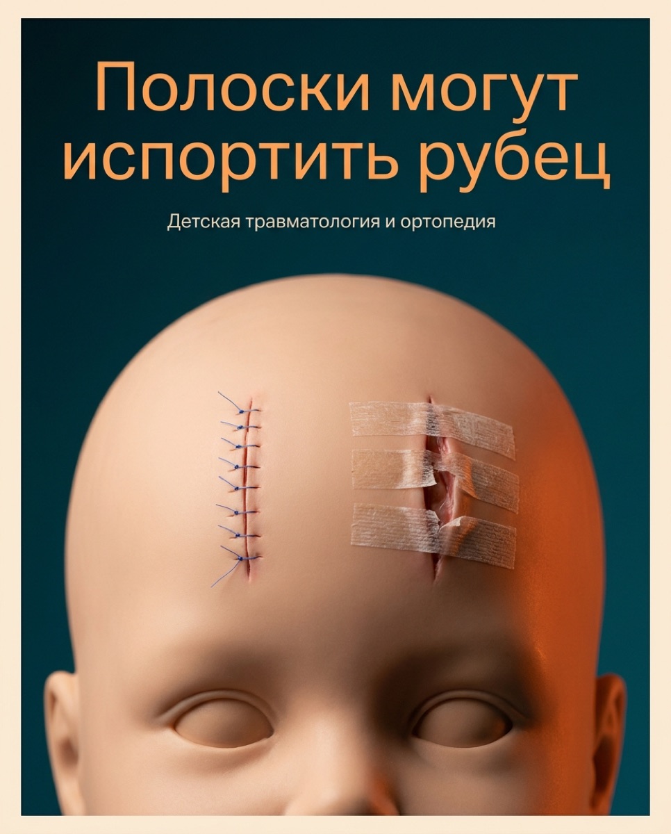 Стрипы или швы: когда рана на лбу требует ушивания — иллюстрация к материалу